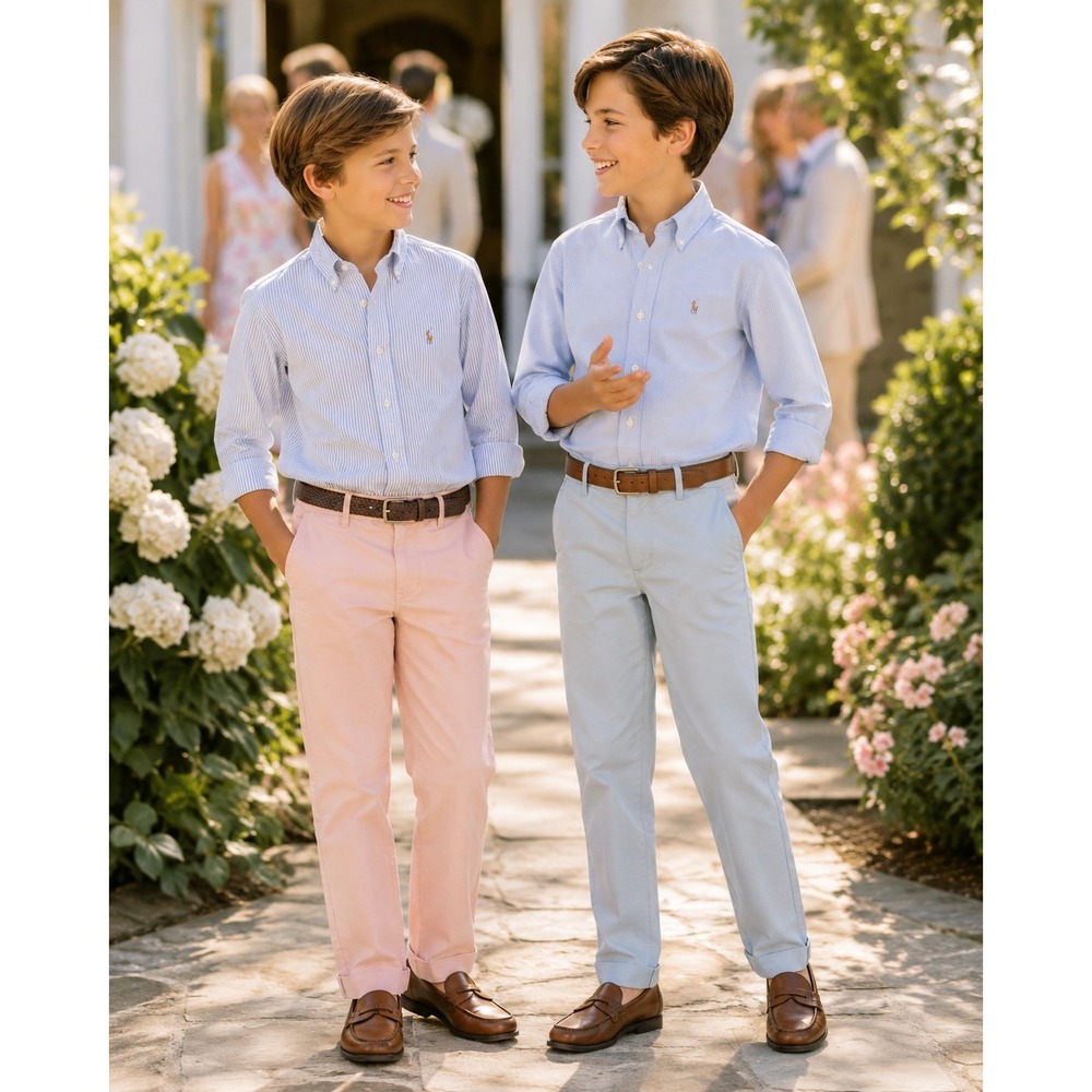 2 Pair‎ Southern Proper Boys Chino Pants Size 7 Pink & Blue Adjustable Waist